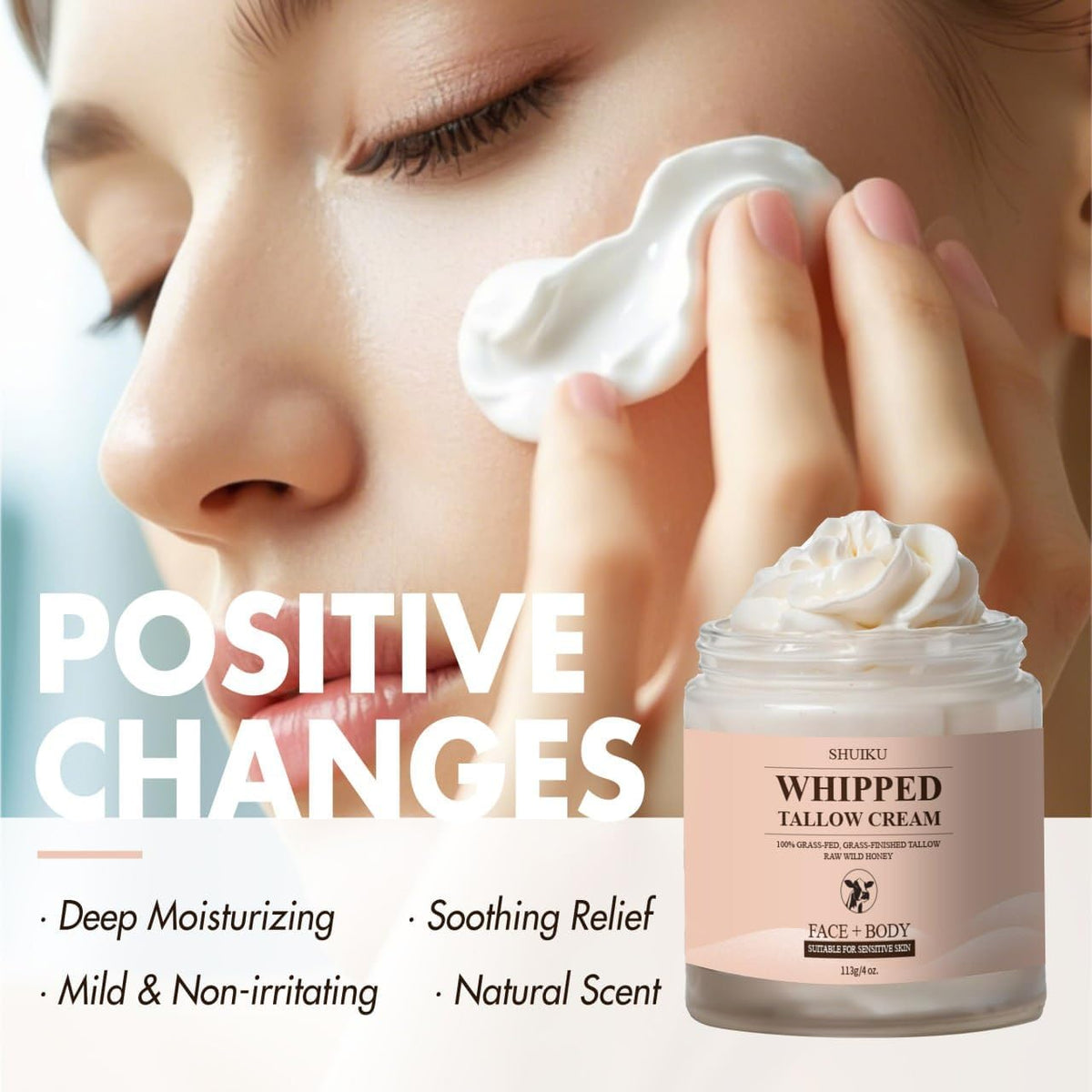 SHUIKU balm being smoothed on hand to demonstrate long-lasting moisture