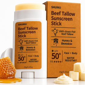 SHUIKU beef tallow sunscreen stick front view showing compact travel-ready design
