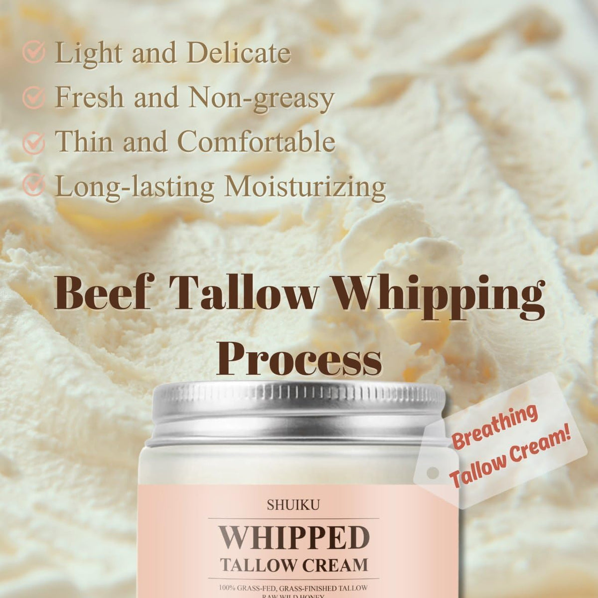 SHUIKU honey and grass-fed tallow beside jar highlighting natural ingredients