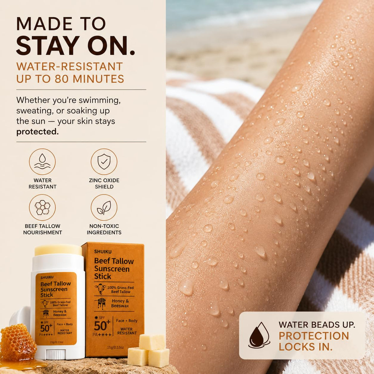 SHUIKU sunscreen being applied to cheek demonstrating smooth, targeted protection