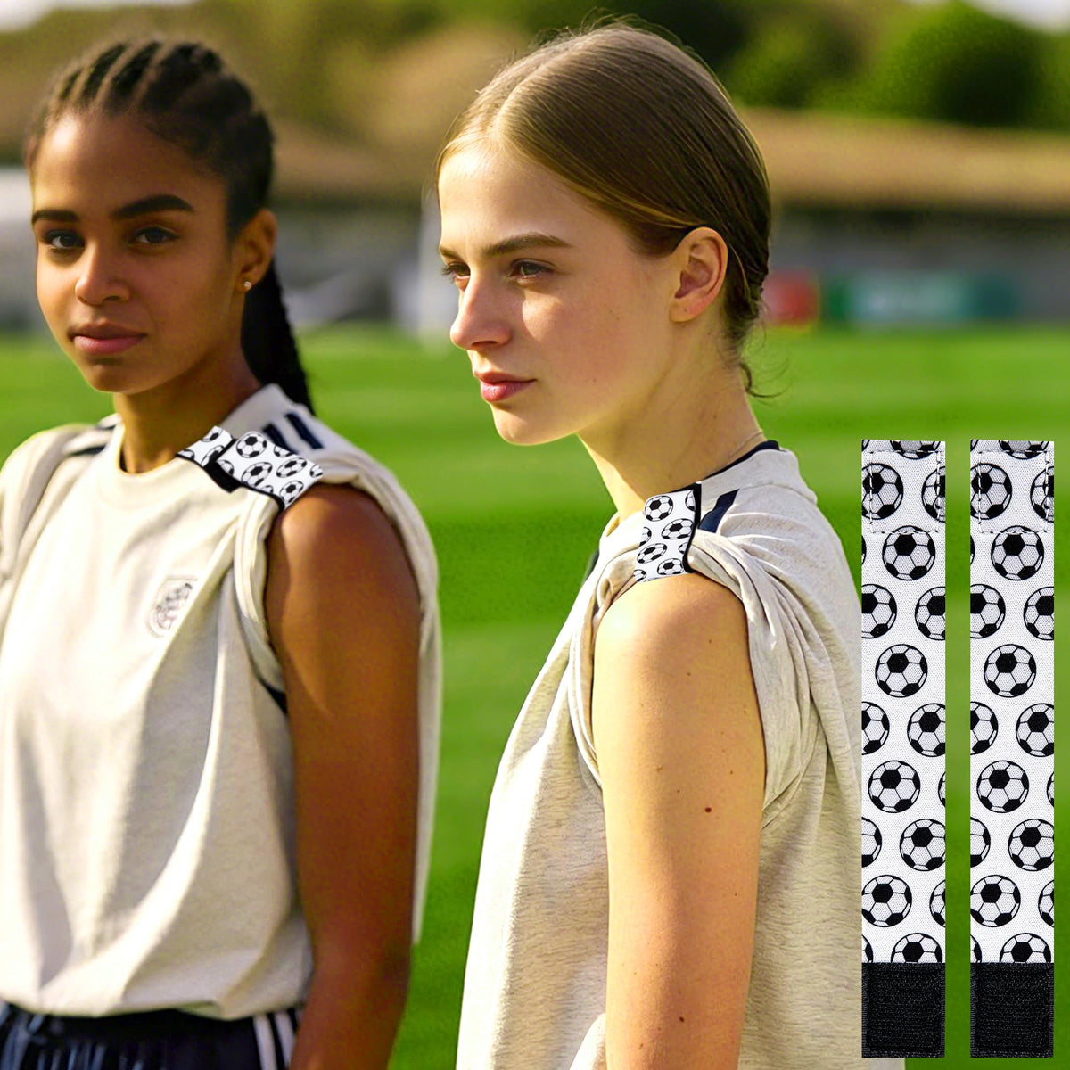 Shupakul sleeve holders in sports field lifestyle scene showing easy sleeve control