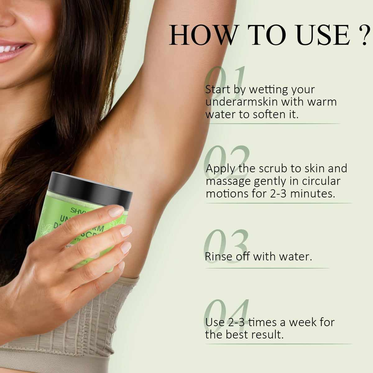 SHVYOG before and after underarm demonstrating smoother appearance benefit