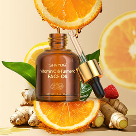 SHVYOG dropper dispensing vitamin C turmeric oil demonstrating easy application