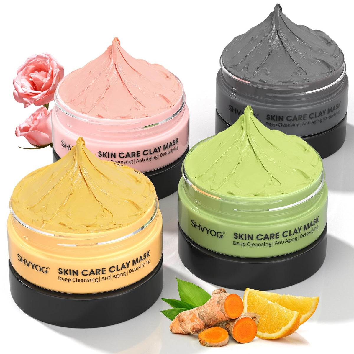 SHVYOG front packaging of four-mask set, clear selection and gifting appeal