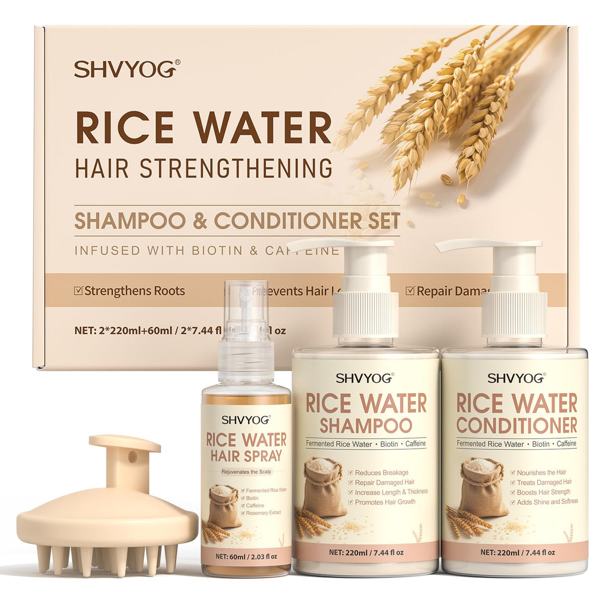 SHVYOG front packaging showing full rice water hair growth kit benefits