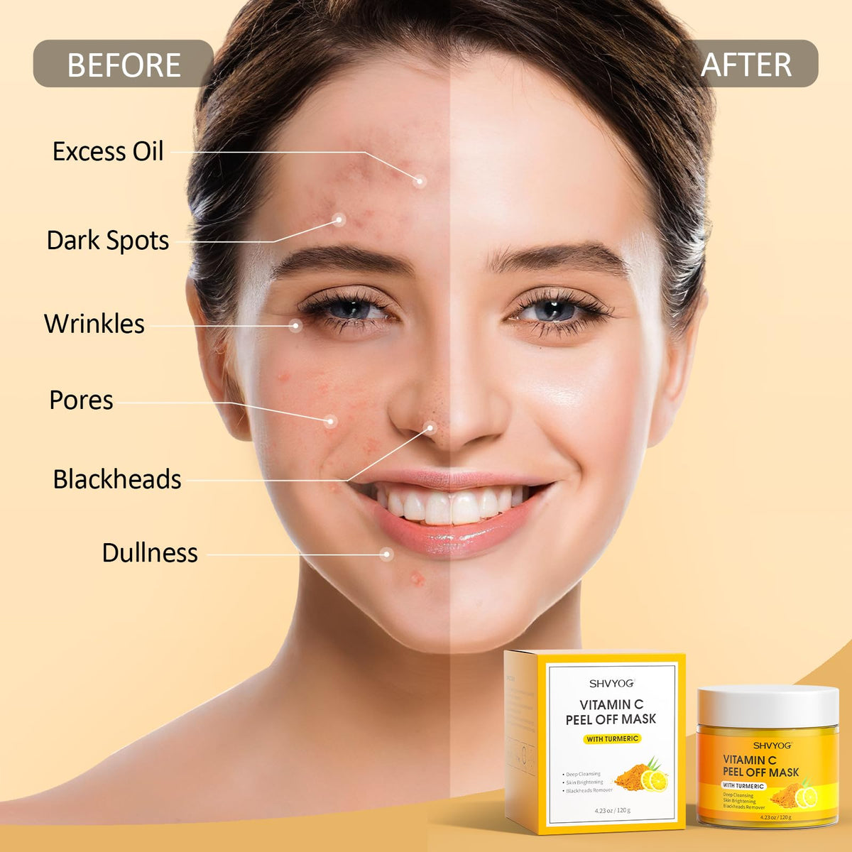 SHVYOG turmeric ingredient shot conveying natural brightening benefit