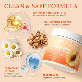 SHVYOG label detail showing ingredient highlights including glycolic acid and niacinamide benefits