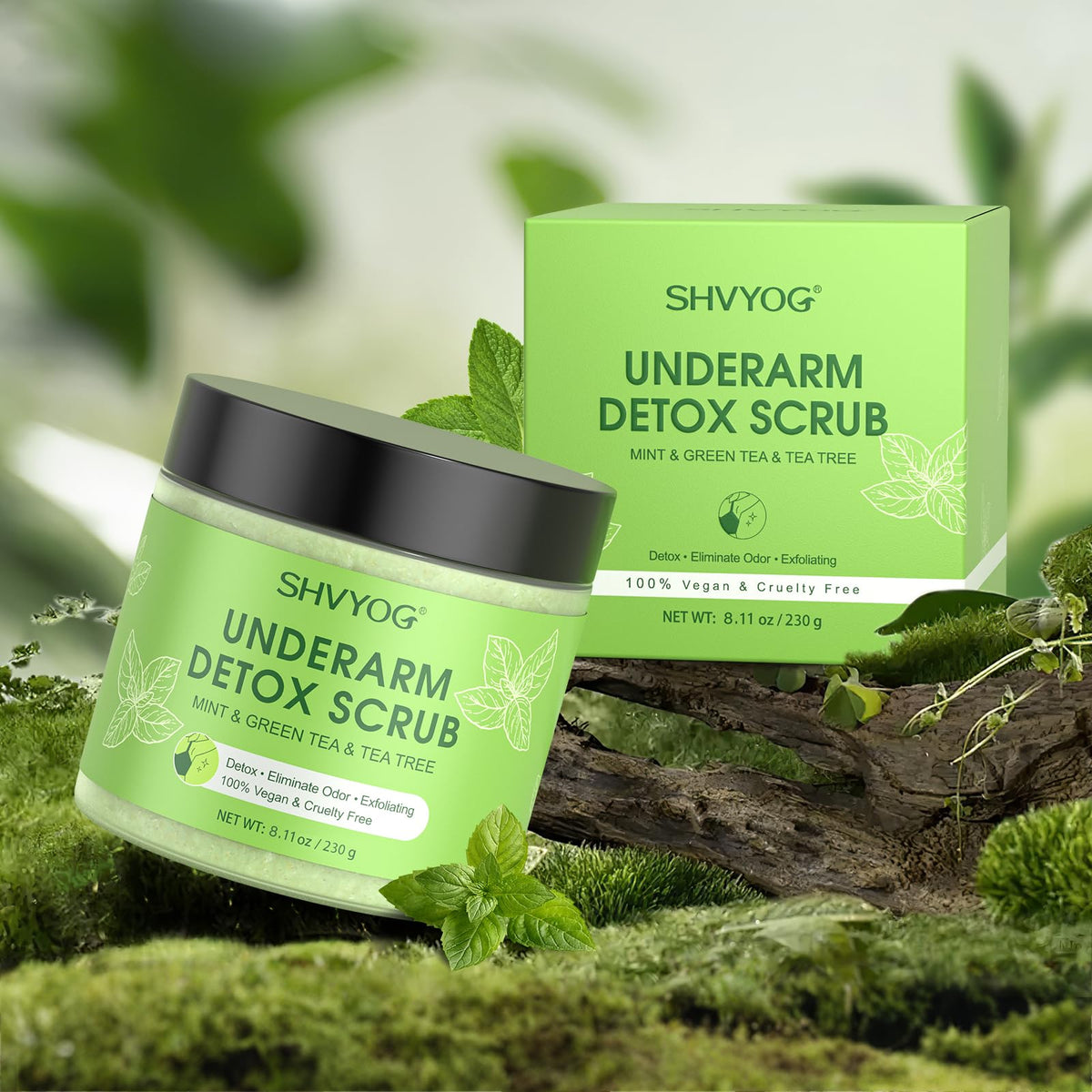SHVYOG label closeup highlighting natural ingredients and safety benefits