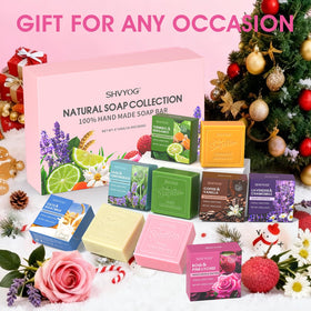 SHVYOG soaps styled on bathroom shelf suggesting indulgent at-home pampering
