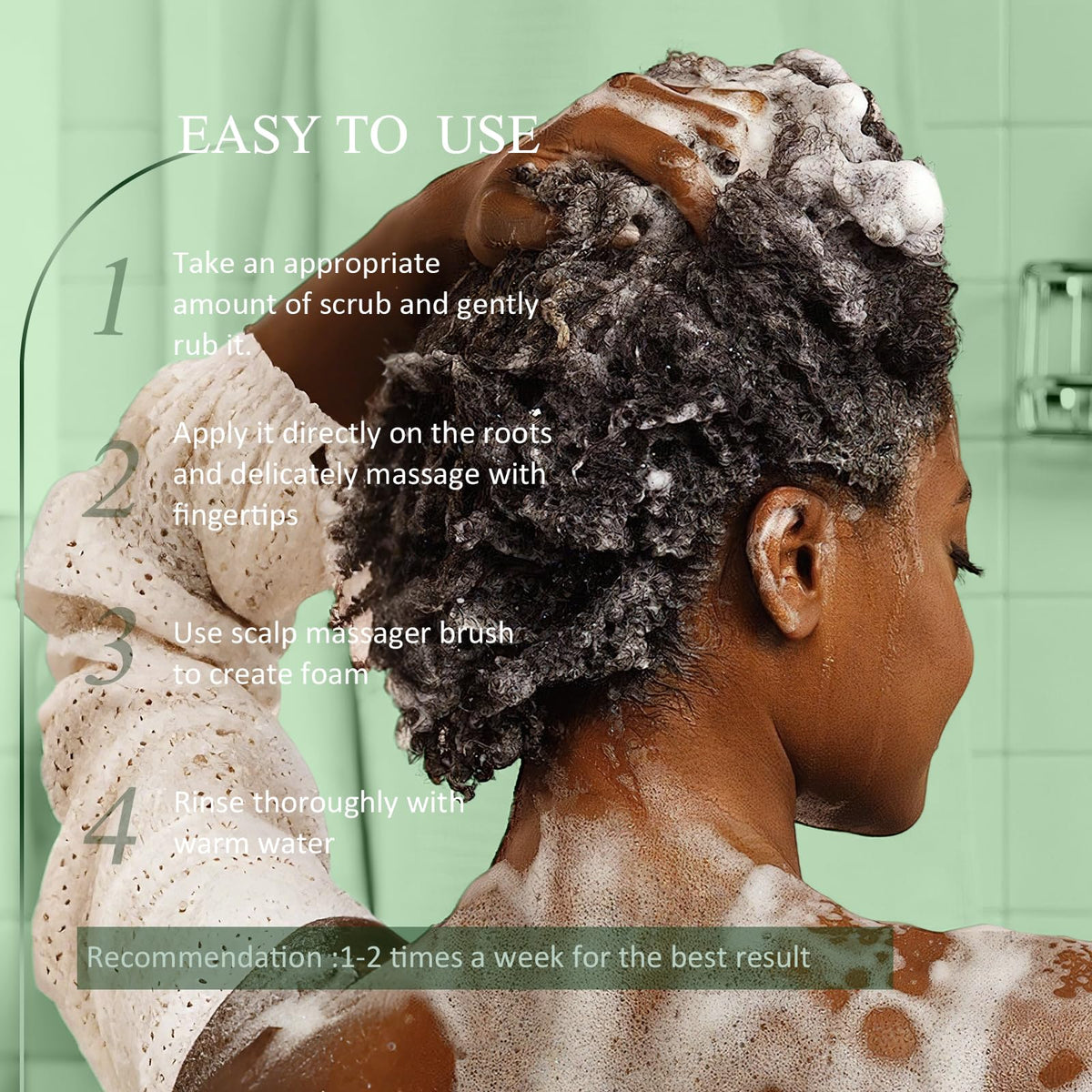 SHVYOG lifestyle bathroom spa setup conveying relaxing scalp treatment routine