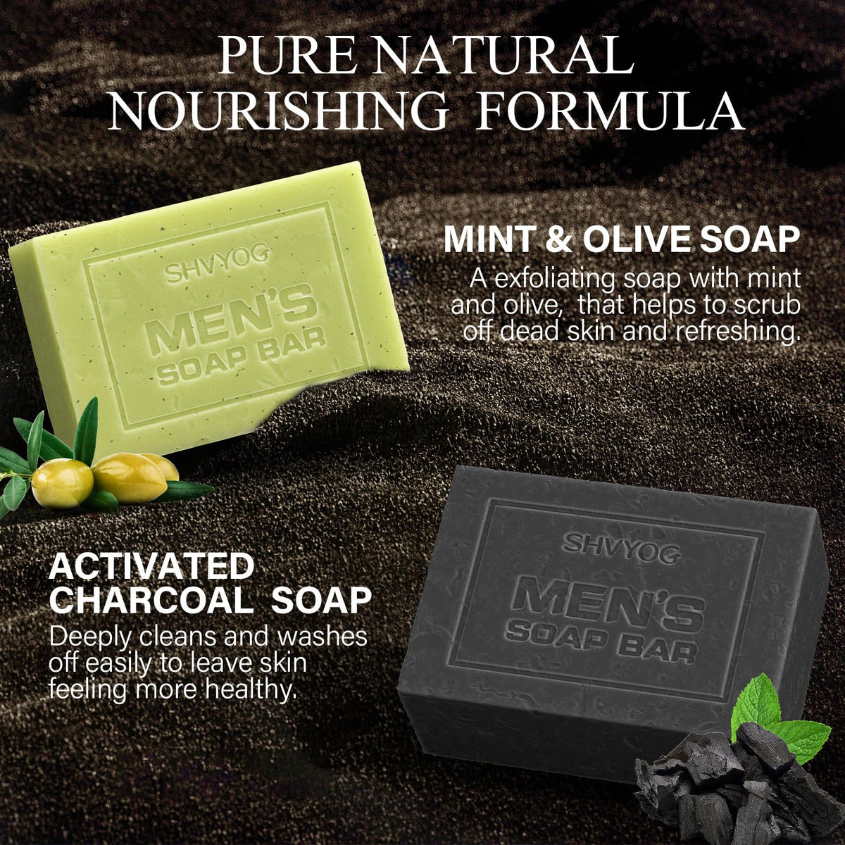 SHVYOG mint olive bar lathering in hand to show fresh cleansing and moisturizing foam