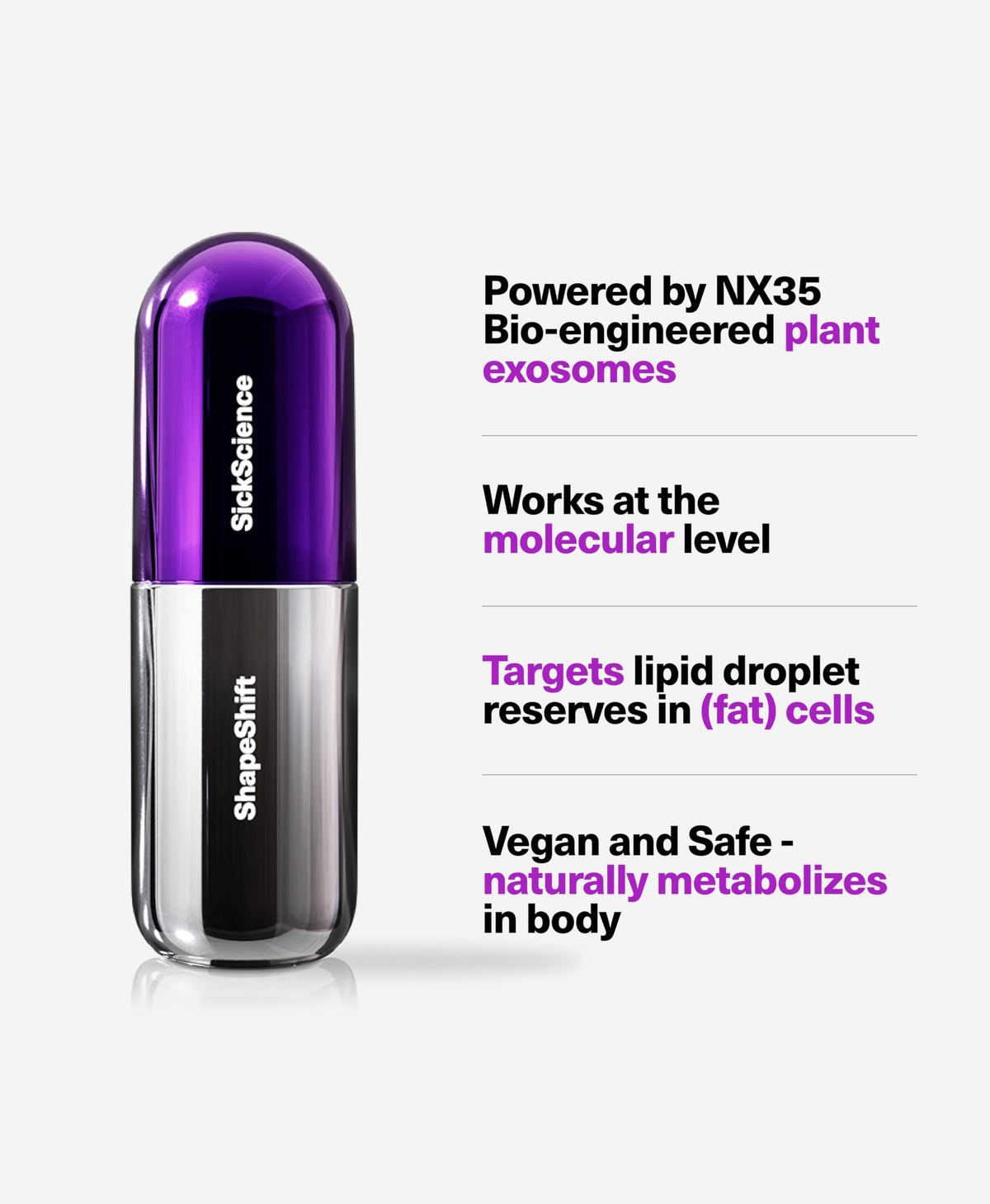 SickScience ingredient label highlighting NX35 exosomes and active blend