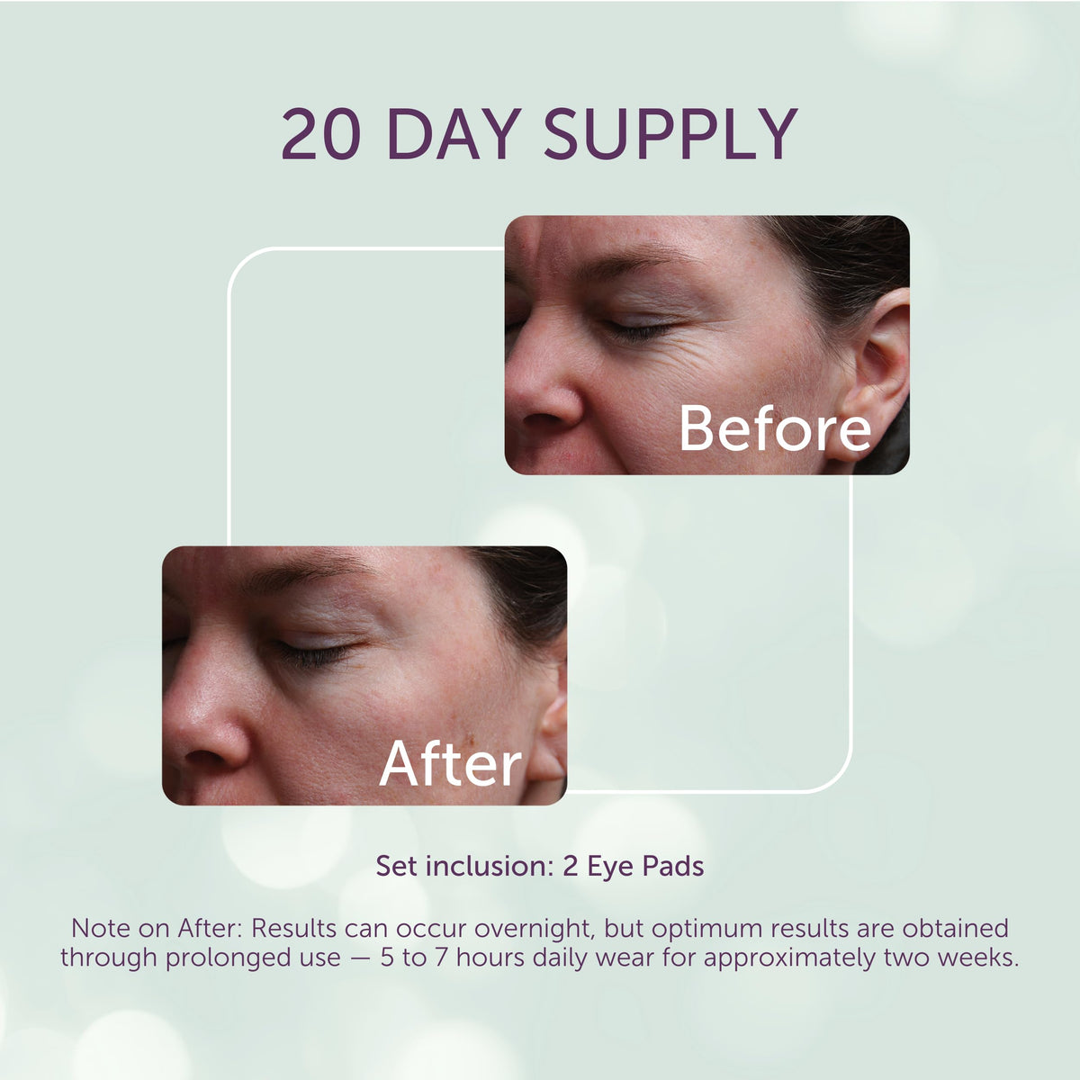 Silc Skin pad applied under eye on model showing comfortable overnight wear