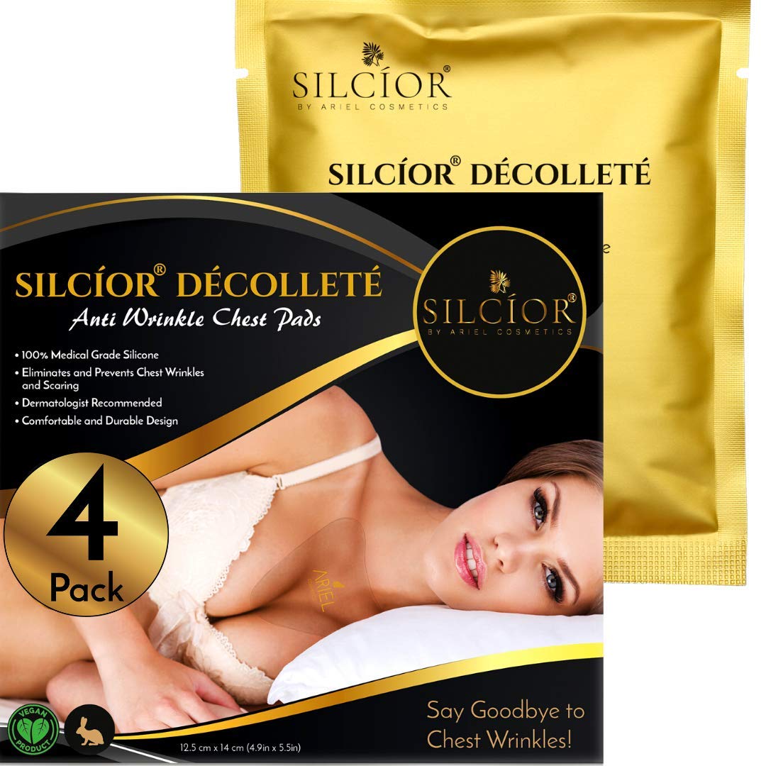 SILCÍOR front packaging showing four chest pads and branding benefits
