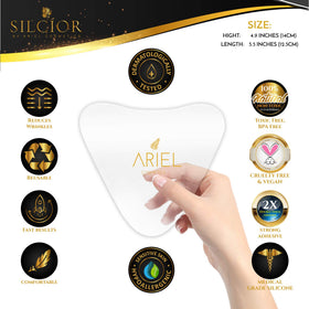 SILCÍOR contents laid out showing reusable pads and protective backing benefit