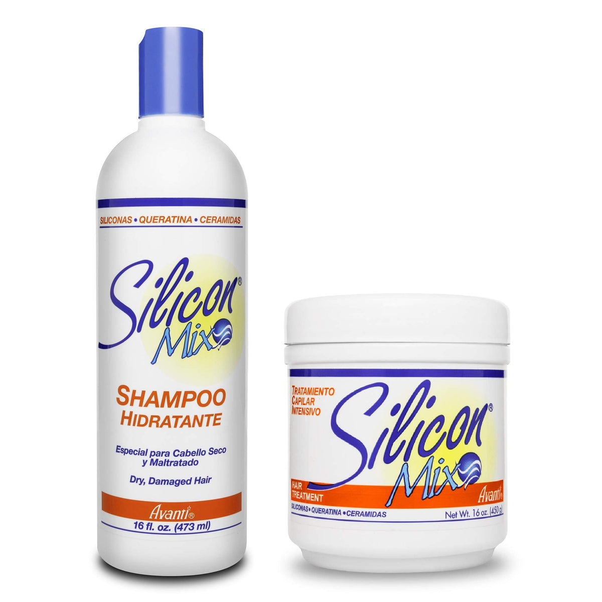Silicon Mix combo front packaging showing shampoo and treatment for restored shine