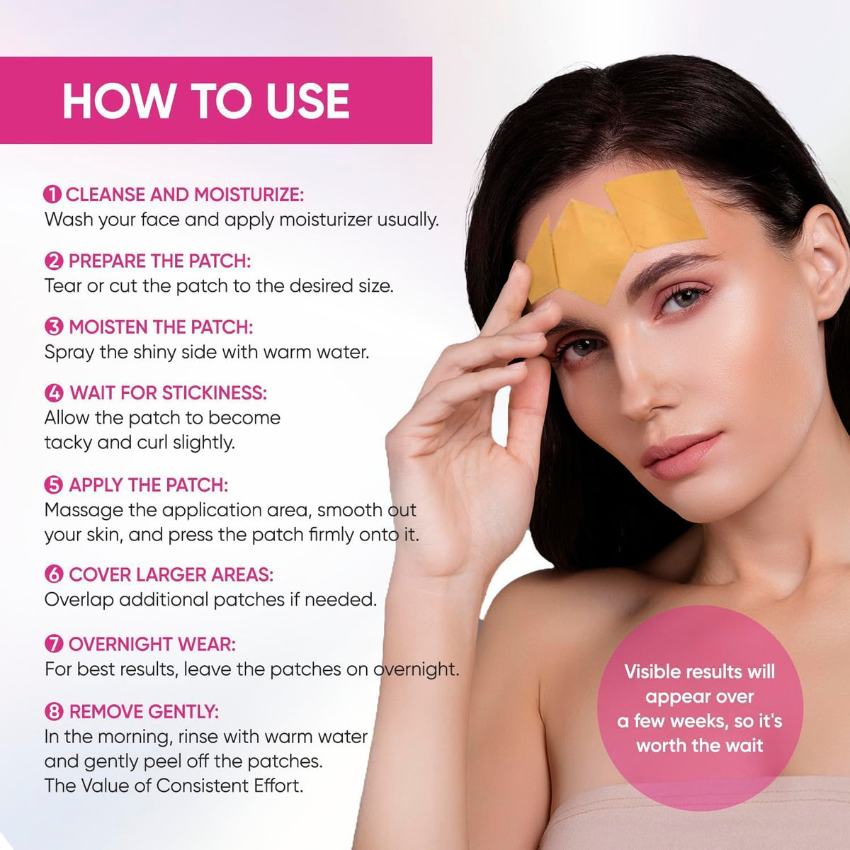 SILKDERMIS patch worn on forehead while sleeping for overnight smoothing