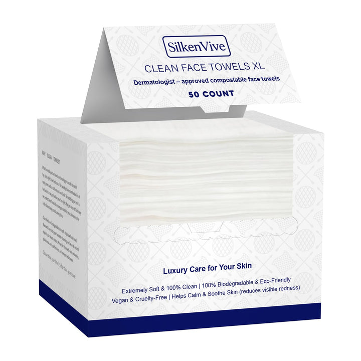 SilkenVive front packaging showing 50-count towels and travel-ready benefits