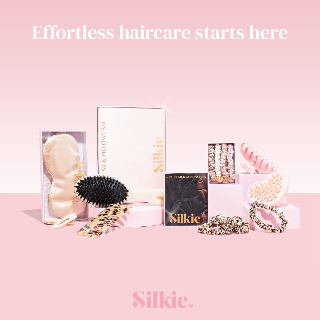 Silkie scrunchies on vanity suggesting everyday elegance and hair care