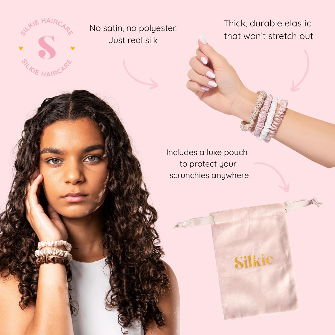 Silkie scrunchie size comparison next to a coin showing compact portability