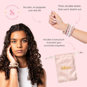 Silkie scrunchie size comparison next to a coin showing compact portability