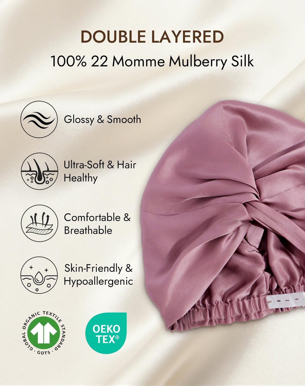 SilkSilky close-up of double-layer 22 momme silk weave for durable, low-friction feel