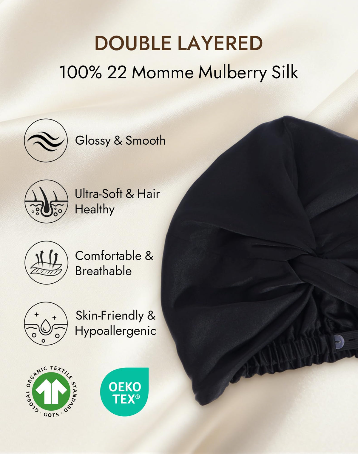 SilkSilky close-up of double-layer 22 momme silk highlighting smooth texture benefit