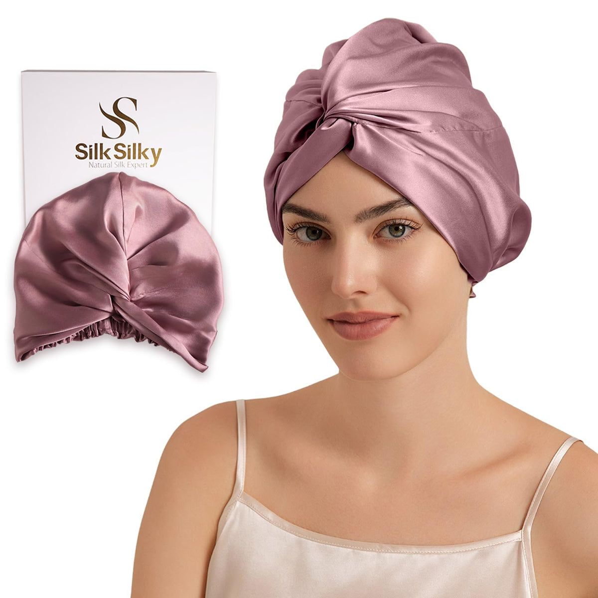 SilkSilky bonnet front view showing pale mauve color and smooth finish for gentle protection