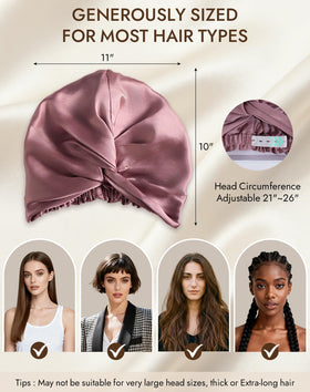 SilkSilky bonnet worn by model while sleeping to show frizz-reducing protection
