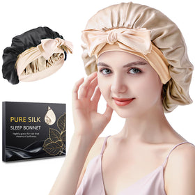 SILMANA front view champagne bonnet shows smooth silk and stylish fit