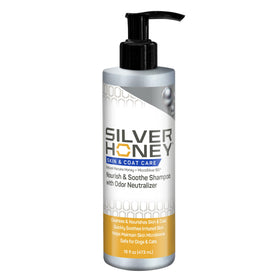 Silver Honey front pump bottle showing product and easy dispensing benefit