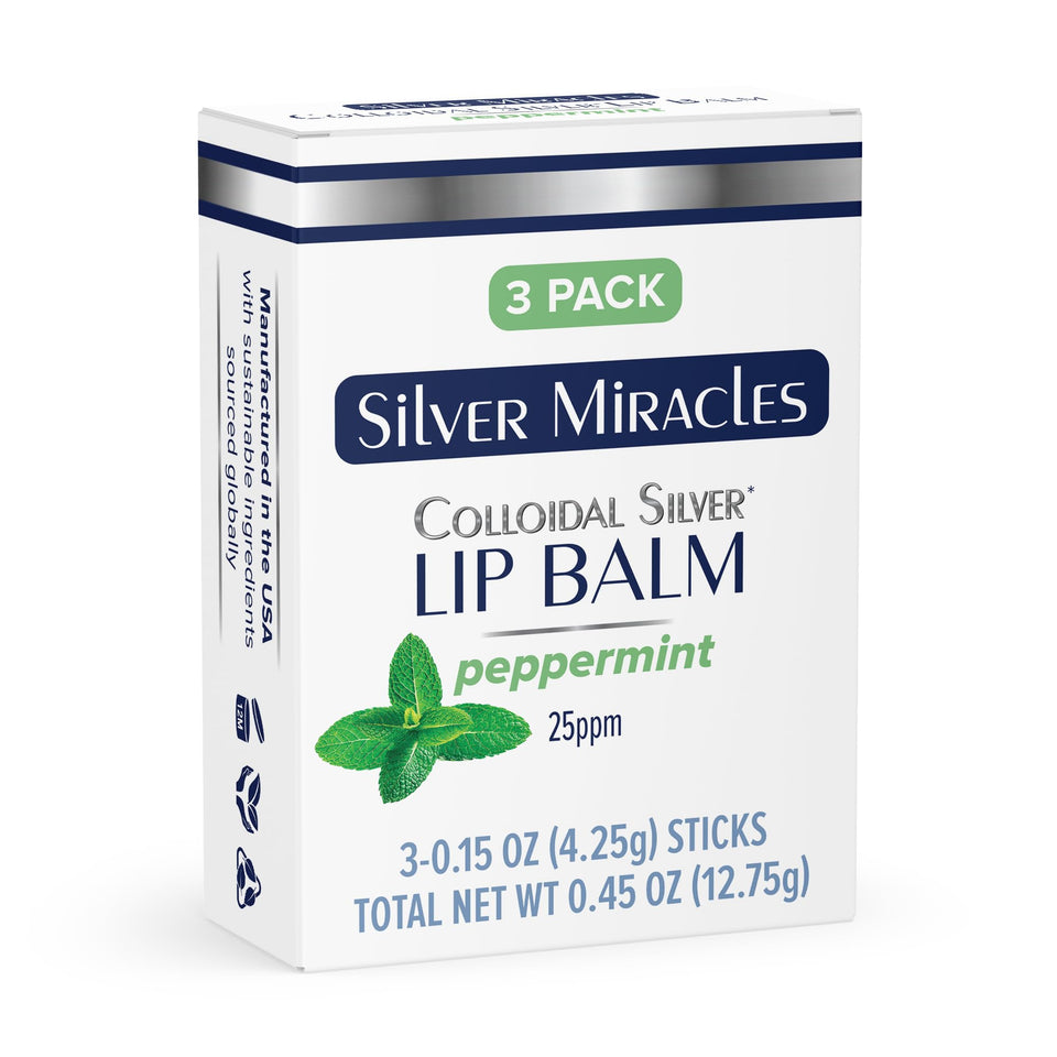 Silver Miracles front packaging showing three lip balm tubes and clear labeling for easy grab-and-go benefit