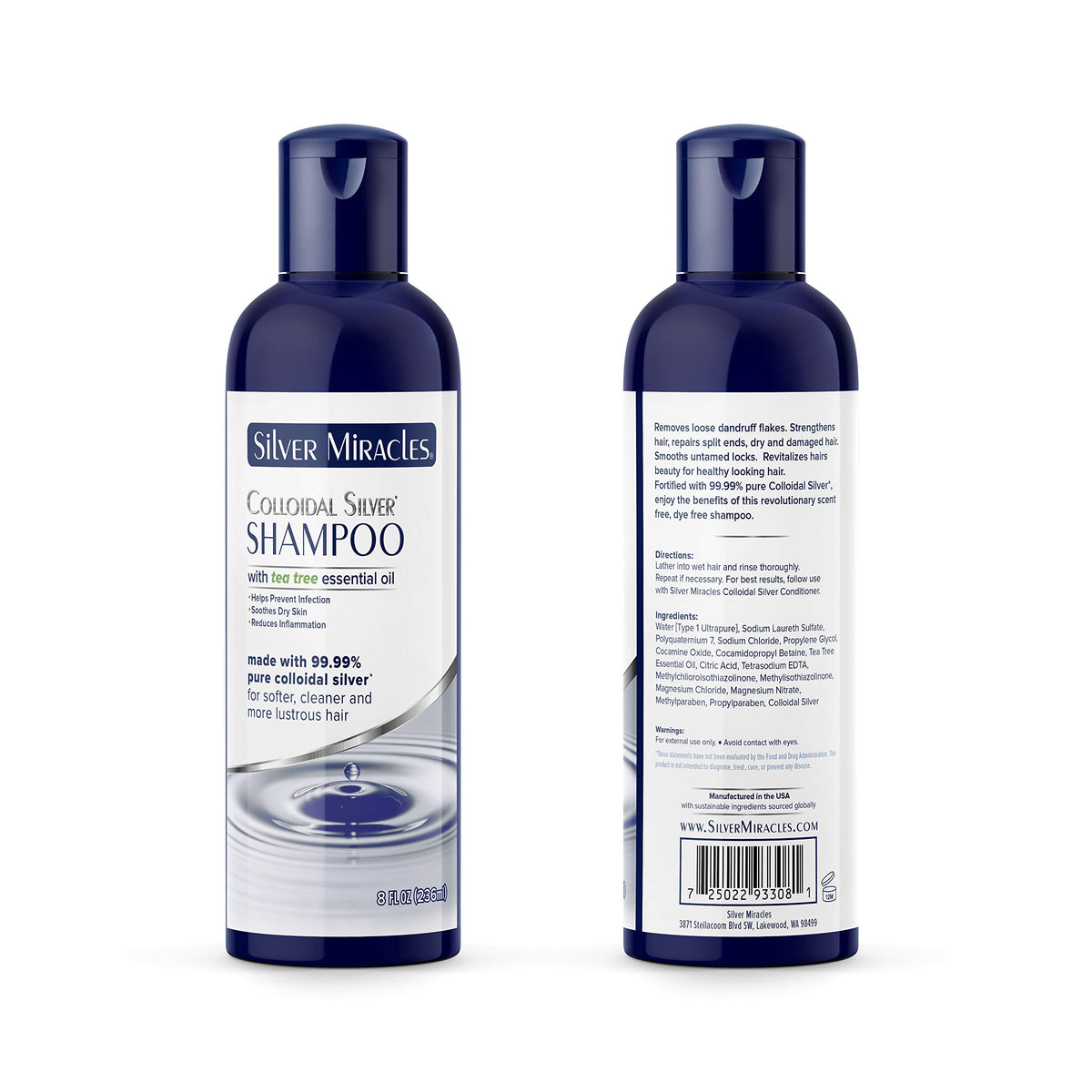 Silver Miracles bottle front view showing label and glossy hair benefit