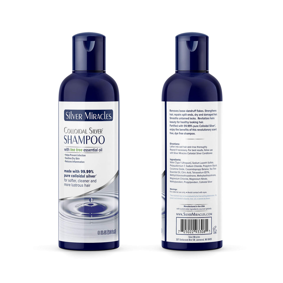 Silver Miracles bottle front view showing label and glossy hair benefit