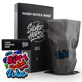 SILVERHORSE front packaging of 350 wash bottle bags showing quantity and black finish for professional hygiene
