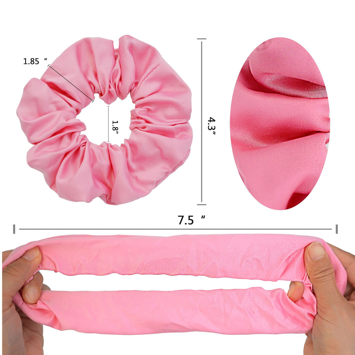 Simnice scrunchie close-up of matte satin texture showing smooth, gentle fabric