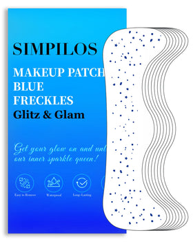 Simpilos front packaging showing eight sheets and blue glitter designs for festivals