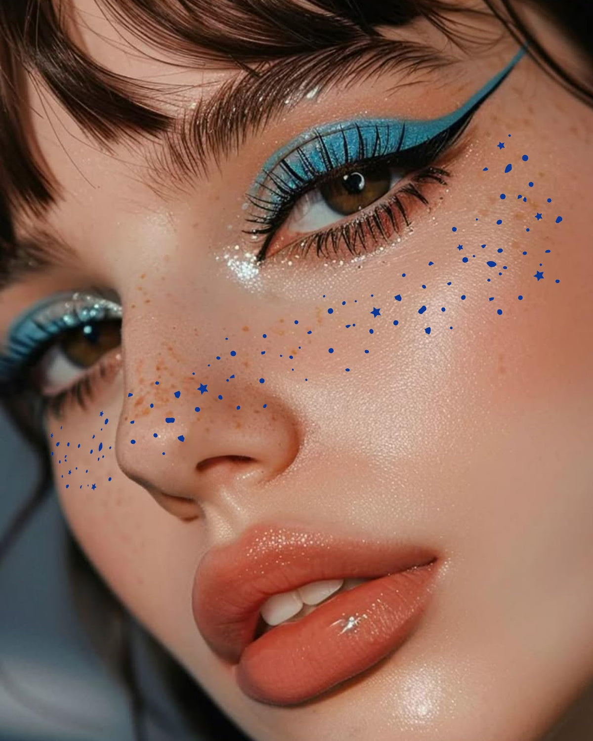 Simpilos close-up of glitter sheet texture highlighting dense blue sparkle and safety