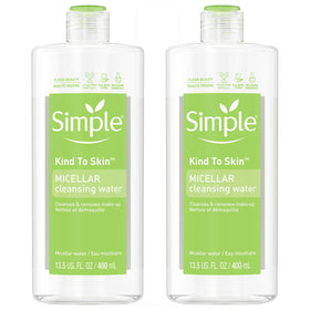 Simple micellar water front packaging showing twin 13.5 fl oz bottles and hydrating benefits