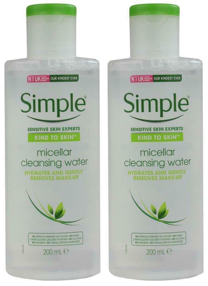 Simple micellar front packaging showing bottle for gentle makeup removal