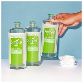 Simple micellar texture being poured to show clear, lightweight hydrating formula