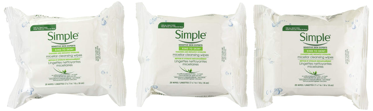 Simple micellar wipes front pack showing resealable lid and benefits