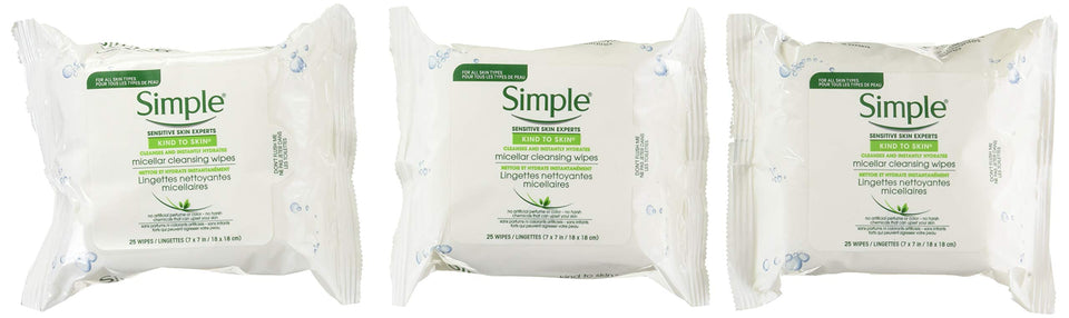 Simple micellar wipes front pack showing resealable lid and benefits