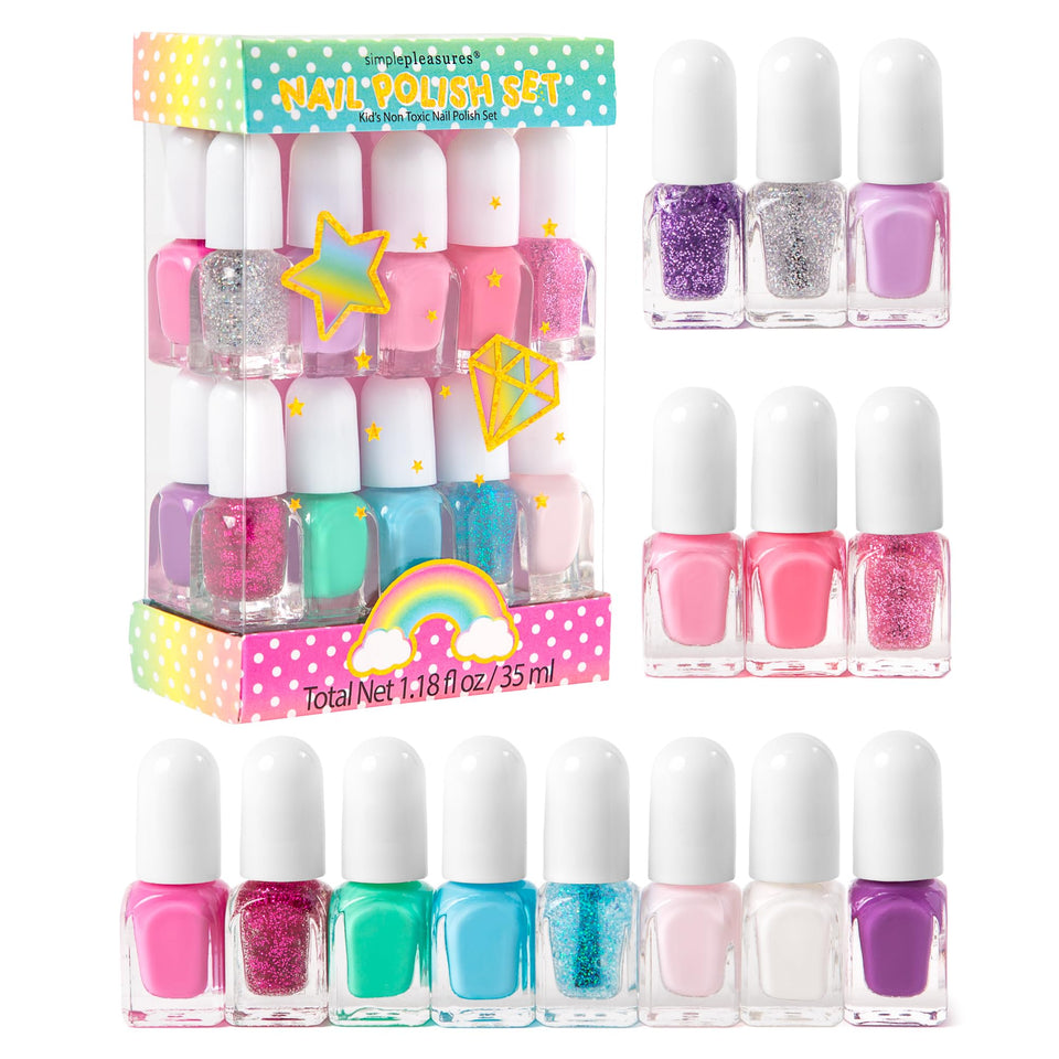 SIMPLE PLEASURES front packaging showing unicorn theme and colorful bottles, appealing gift