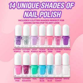 SIMPLE PLEASURES open kit display of 14 mini polish bottles for easy selection