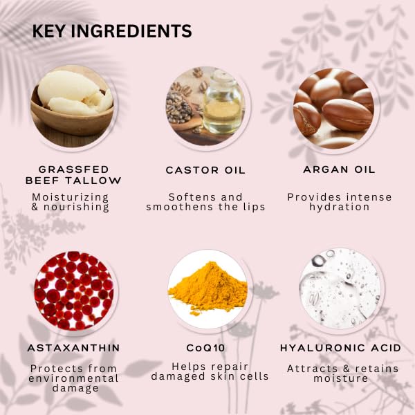 Simple Sophistication ingredients flatlay with tallow and botanicals for purity benefit