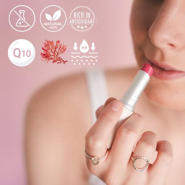 Simple Sophistication lip balm held in hand showing size and easy application benefit