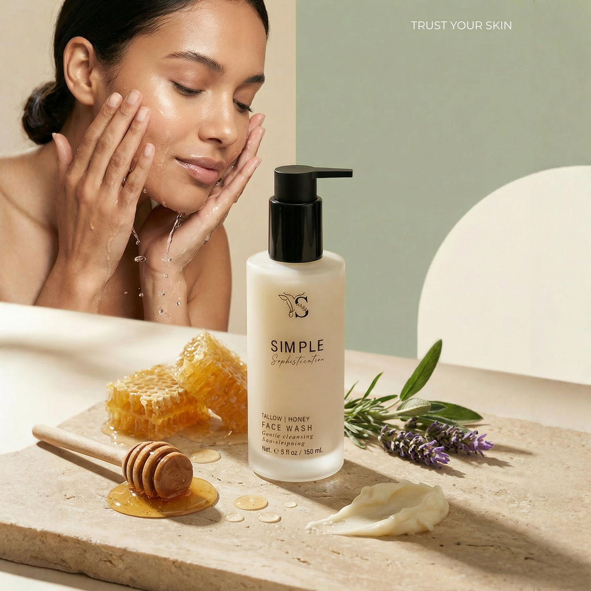 Simple Sophistication applied to hand demonstrating gentle cleansing and hydration