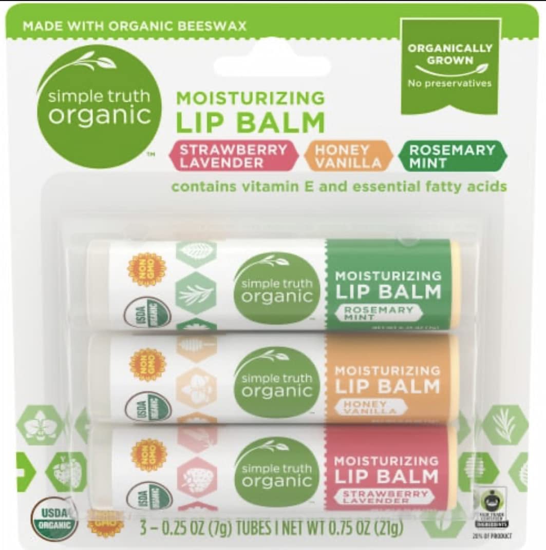 SIMPLE TRUTH front packaging showing three balms and portable benefits