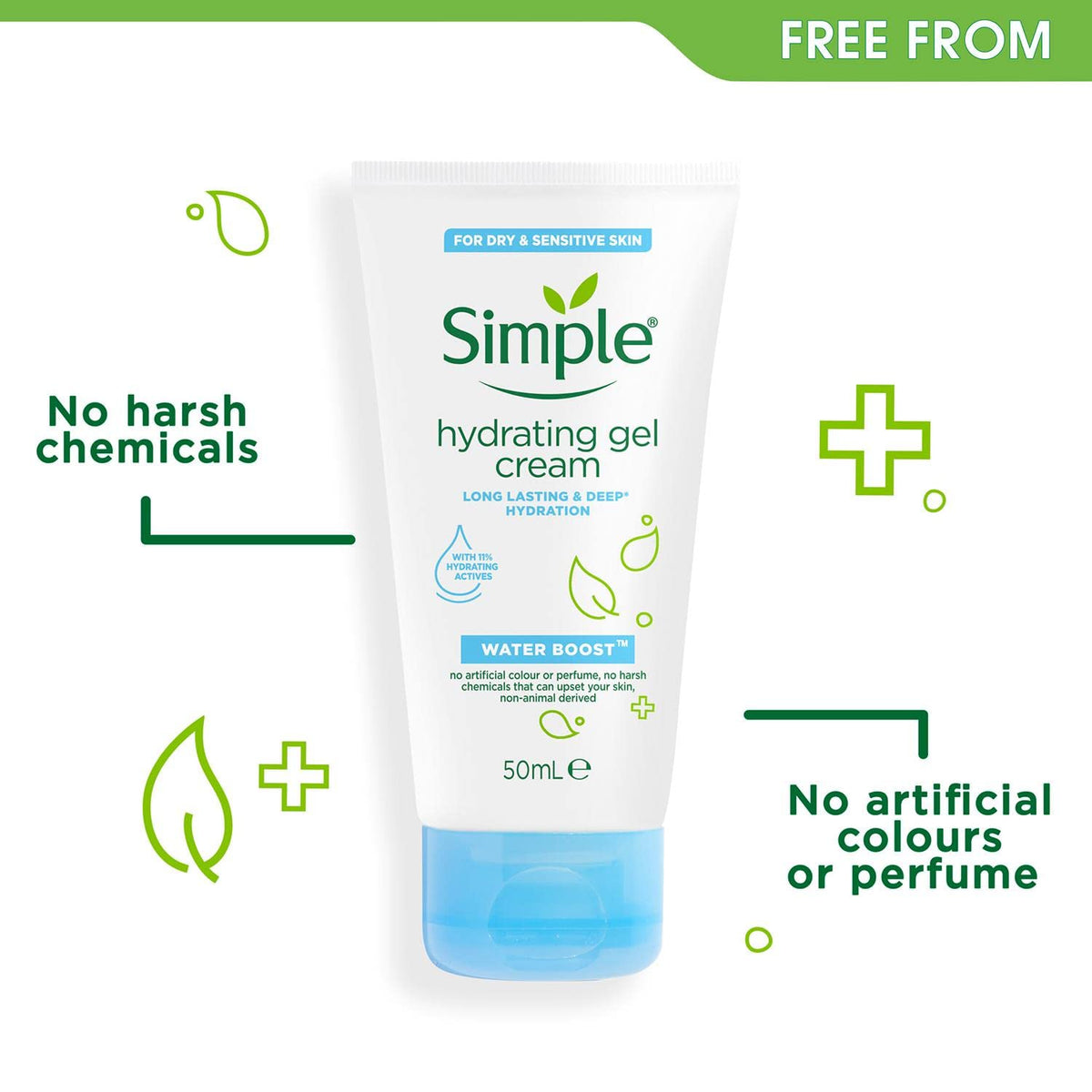 Model applying Simple Water Boost to cheek for fast-absorbing moisture